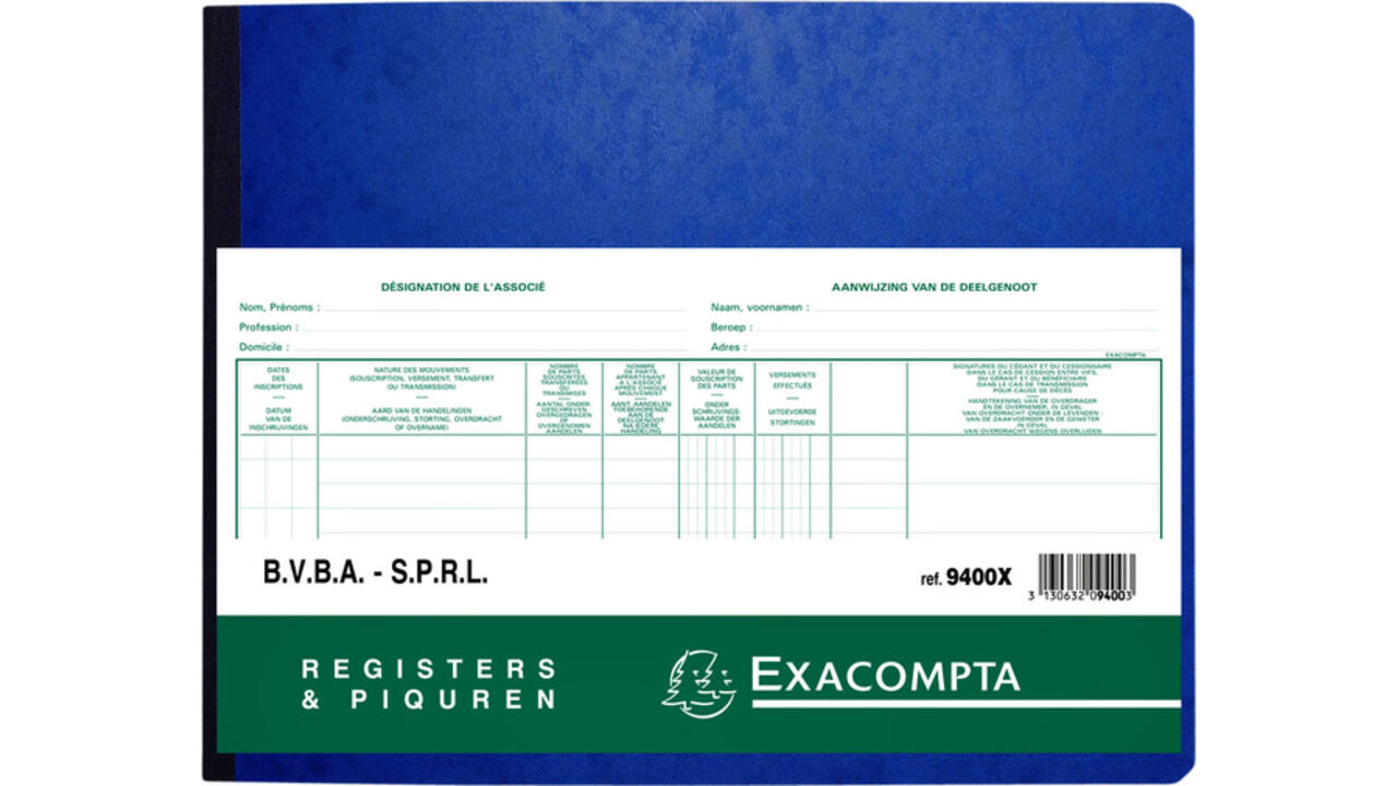 Register Piqure aandeelhouder BVBA/ SPRL 320x240mm 80vel groen