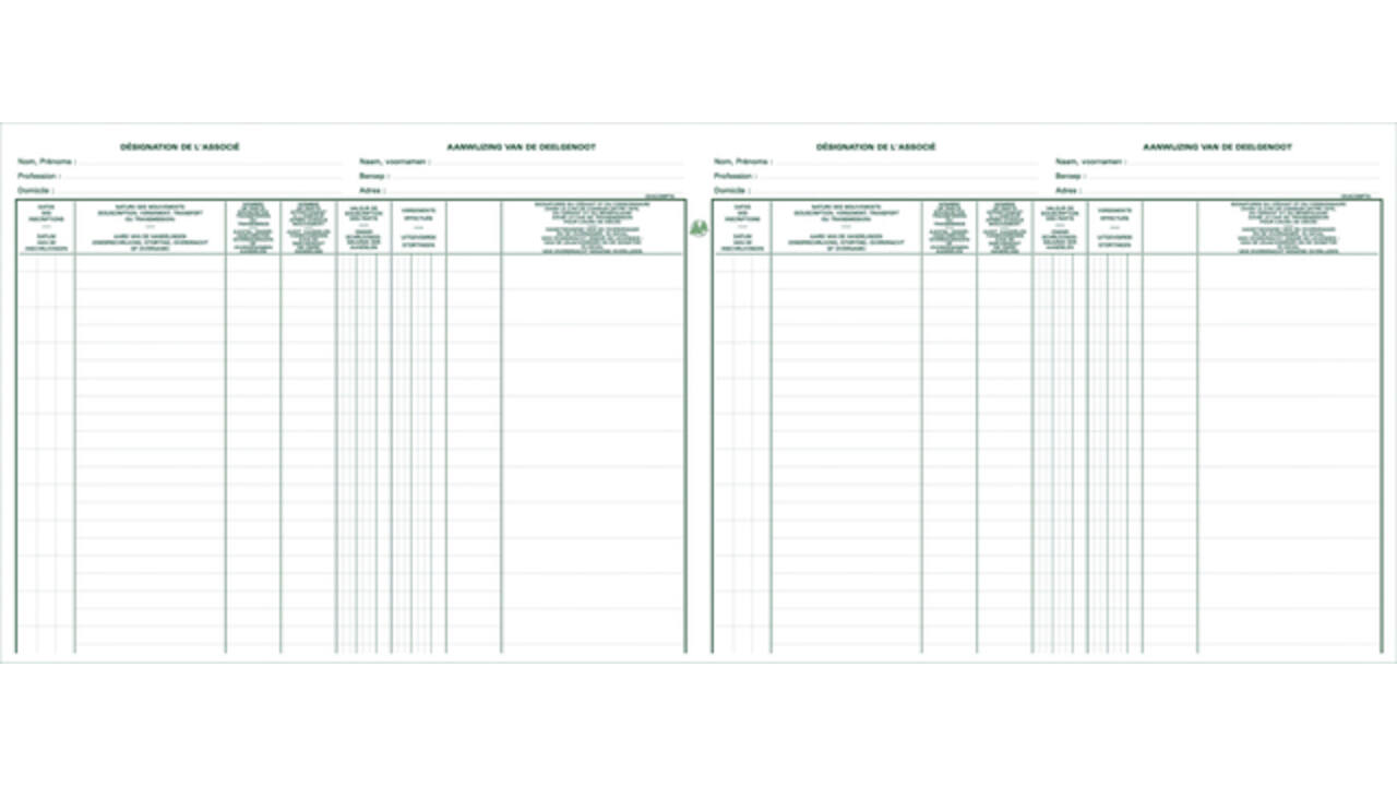 Register Piqure aandeelhouder BVBA/ SPRL 320x240mm 80vel groen