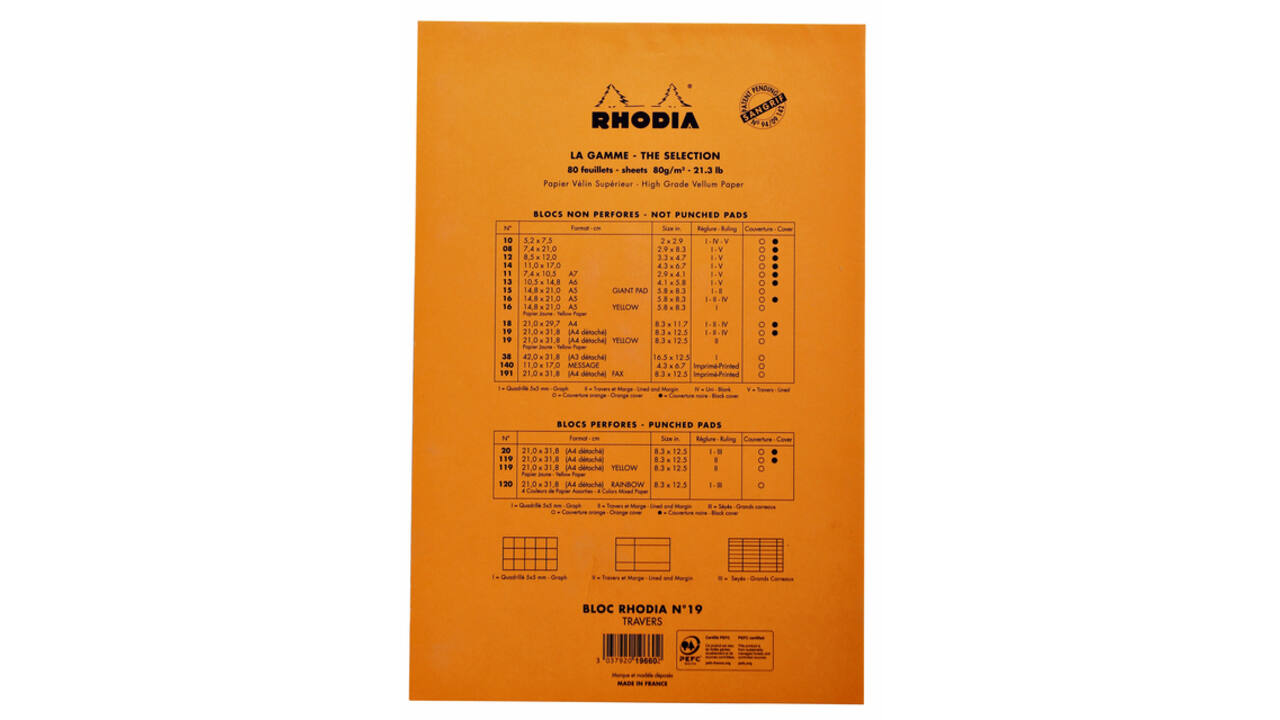 Schrijfblok Rhodia A4 lijn 80 vel 80gr geel