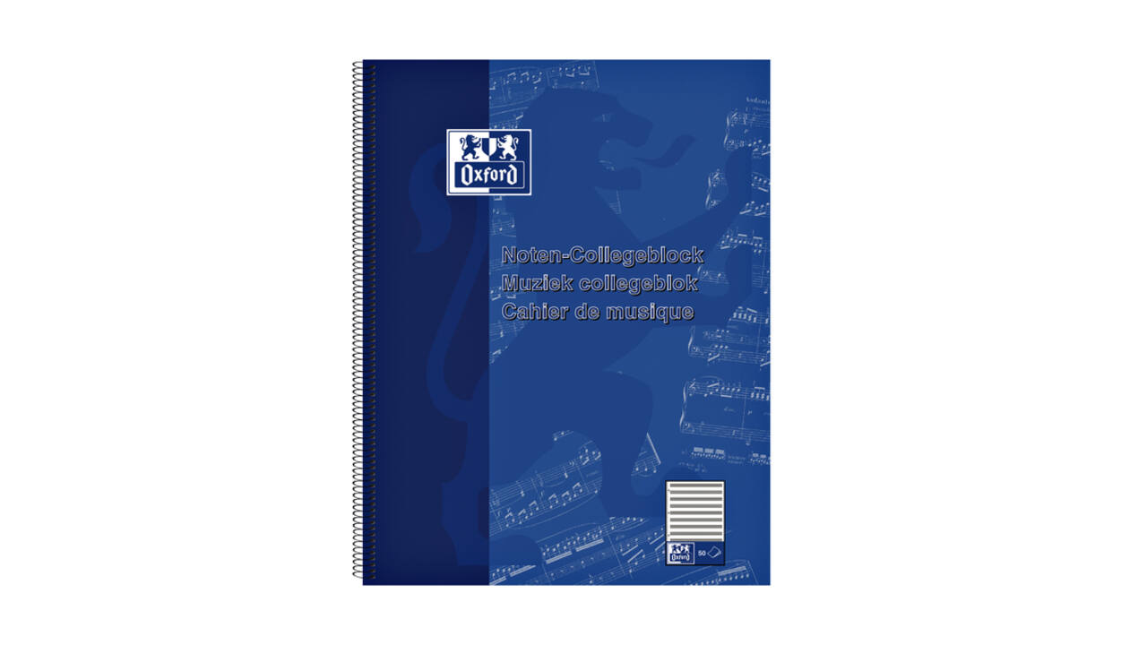 Collegeblok Oxford A4+ muziek 4-gaats 100 pagina's 80gr blauw