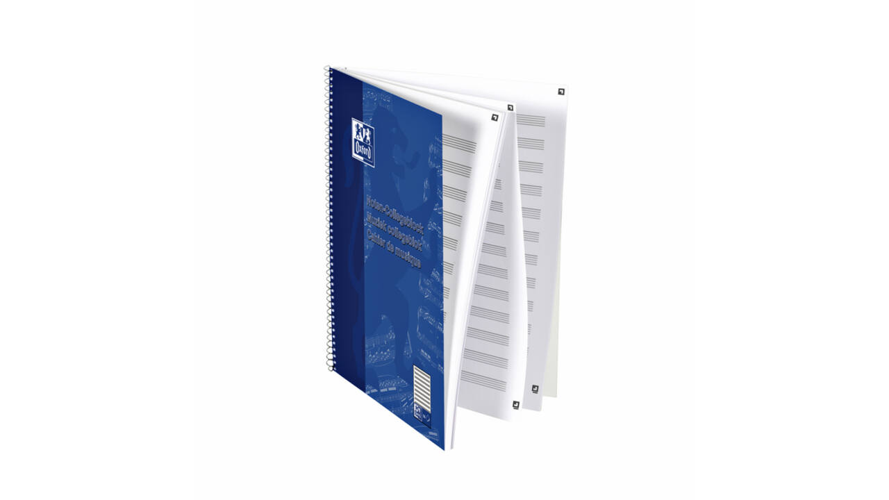 Collegeblok Oxford A4+ muziek 4-gaats 100 pagina's 80gr blauw