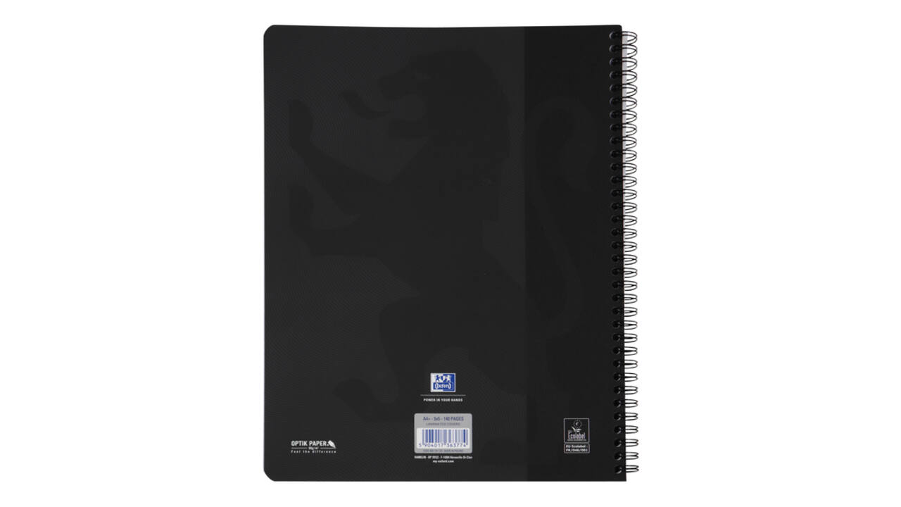 Spiraalblok Oxford Touch A4 ruit 5x5mm 140 pagina's 80gr zwart