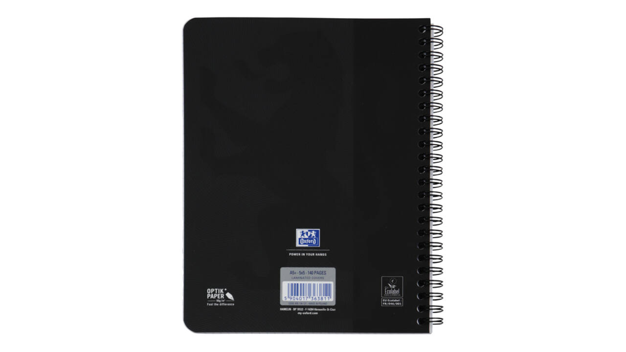 Spiraalblok Oxford Touch A5 ruit 5x5mm 140 pagina's 80gr zwart