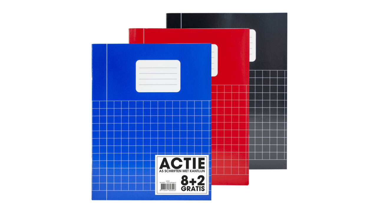 Schrift SOHO Basic A5 ruit 10x10mm 80 pagina's 60gr assorti 8+2 gratis