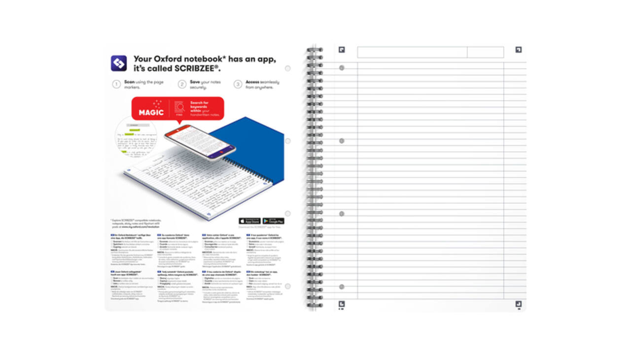Collegeblok Oxford Office Essentials A4+ lijn 4-gaats 180 pagina's 80gr assorti