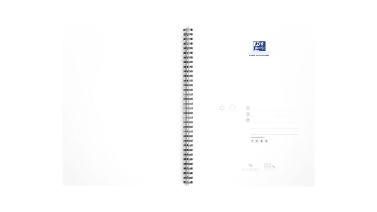 Collegeblok Oxford Office Essentials A4+ lijn 4-gaats 180 pagina's 80gr assorti