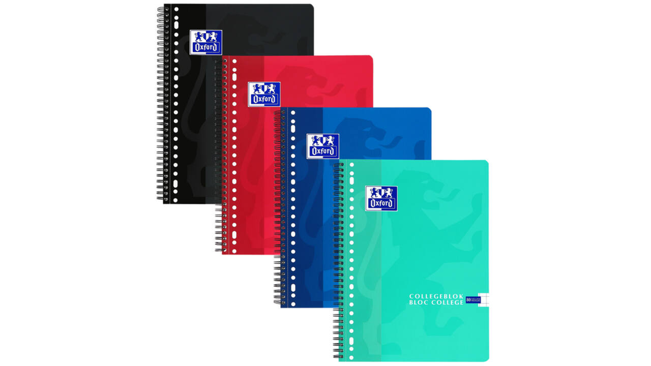 Collegeblok Oxford School A4 ruit 10x10mm 23-gaats 160 pagina's 80gr assorti