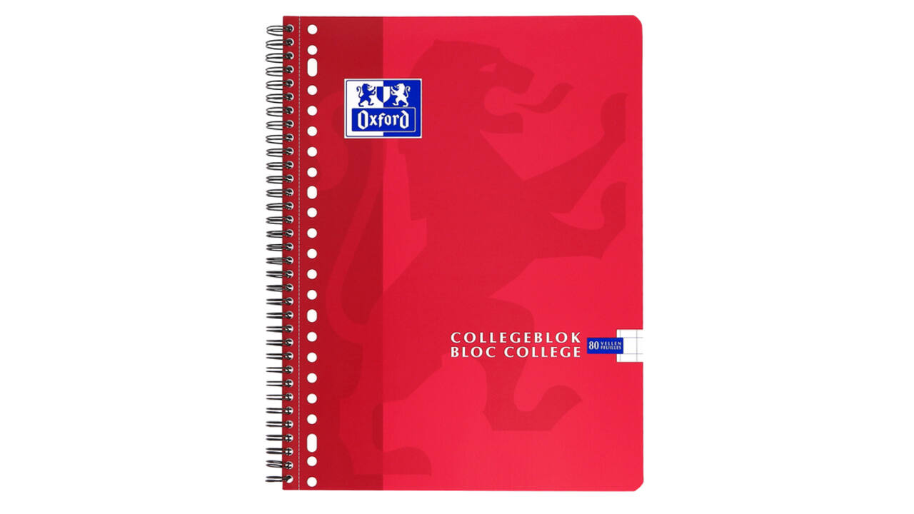 Collegeblok Oxford School A4 ruit 10x10mm 23-gaats 160 pagina's 80gr assorti