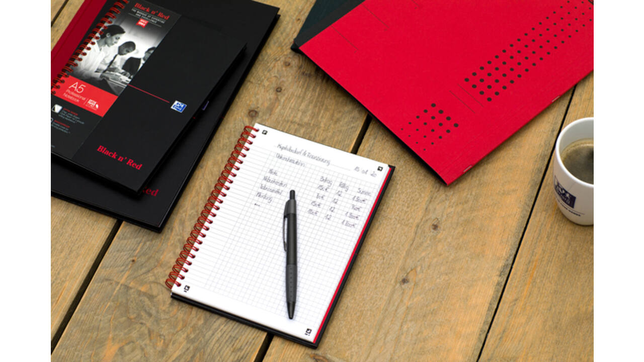 Spiraalblok Oxford Black n' Red A5 lijn 140 pagina's 80gr