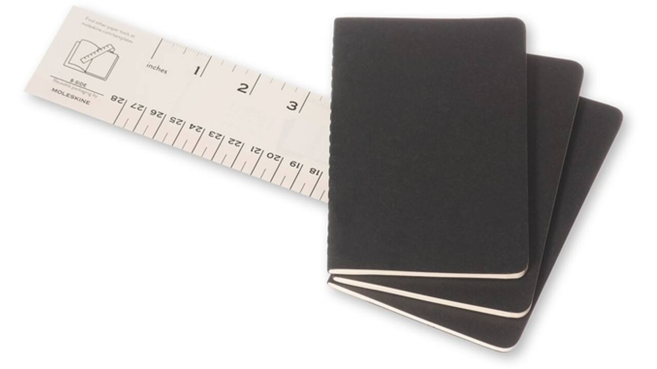 Schrift Moleskine 90x140mm blanco 240 pagina's 70gr zwart set à 3 stuks
