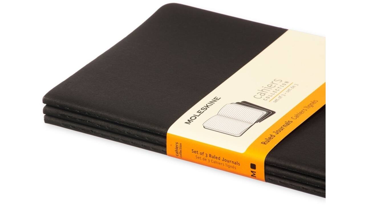Schrift Moleskine 130x210mm lijn 160 pagina's 70gr zwart set à 3 stuks