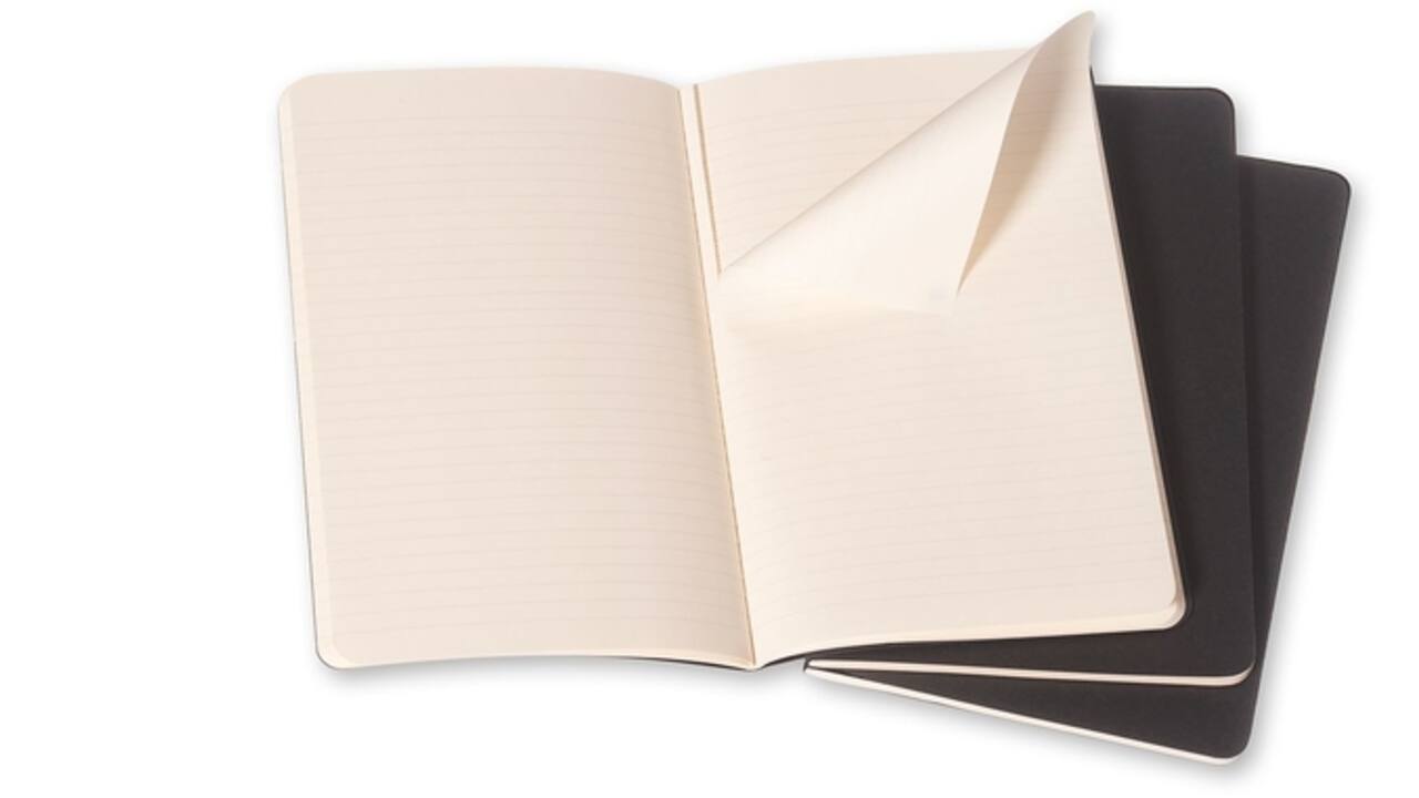 Schrift Moleskine 130x210mm lijn 160 pagina's 70gr zwart set à 3 stuks