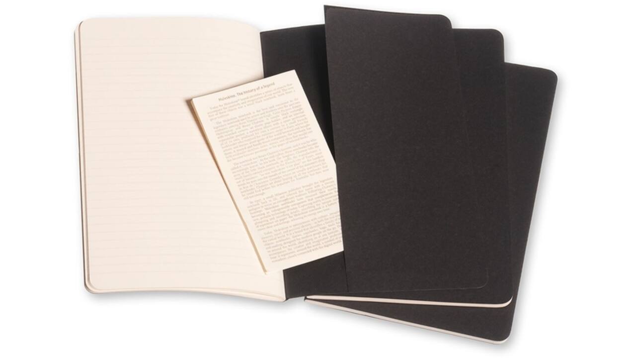 Schrift Moleskine 130x210mm lijn 160 pagina's 70gr zwart set à 3 stuks