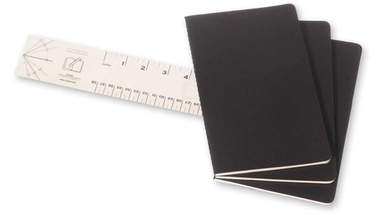 Schrift Moleskine 130x210mm lijn 160 pagina's 70gr zwart set à 3 stuks
