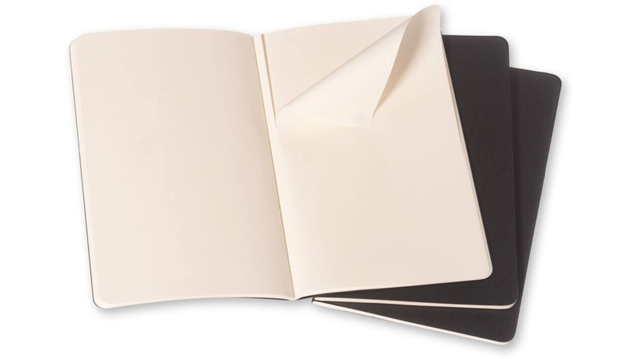 Schrift Moleskine 130x210mm blanco 160 pagina's 70gr zwart set à 3 stuks