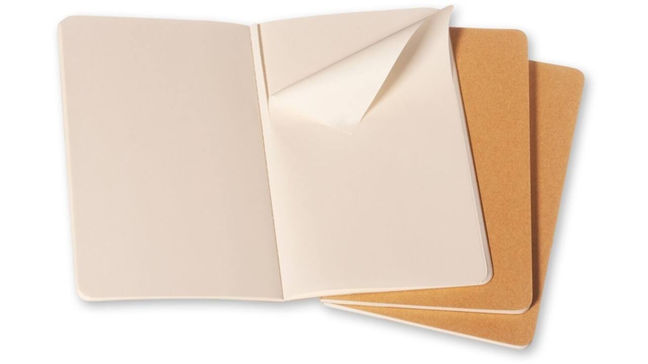 Schrift Moleskine 130x210mm blanco 160 pagina's 70gr kraft set à 3 stuks