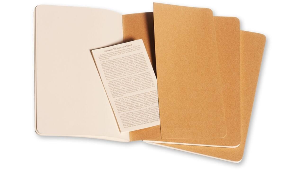 Schrift Moleskine 130x210mm blanco 160 pagina's 70gr kraft set à 3 stuks