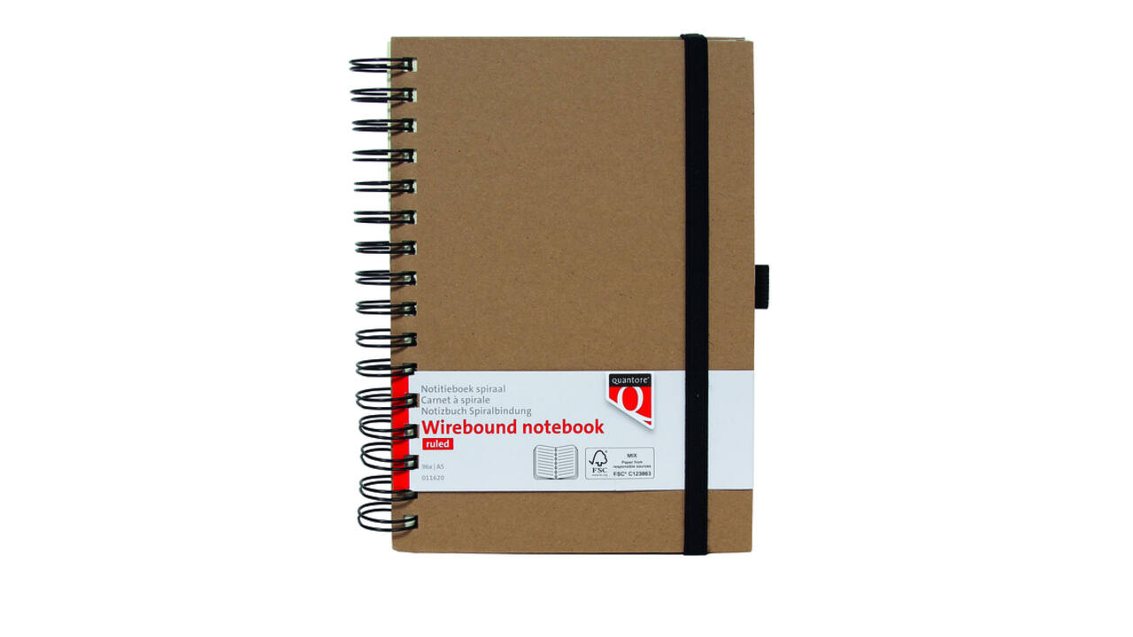 Notitieboek Quantore A5 spiraal lijn 192blz 80gr kraft