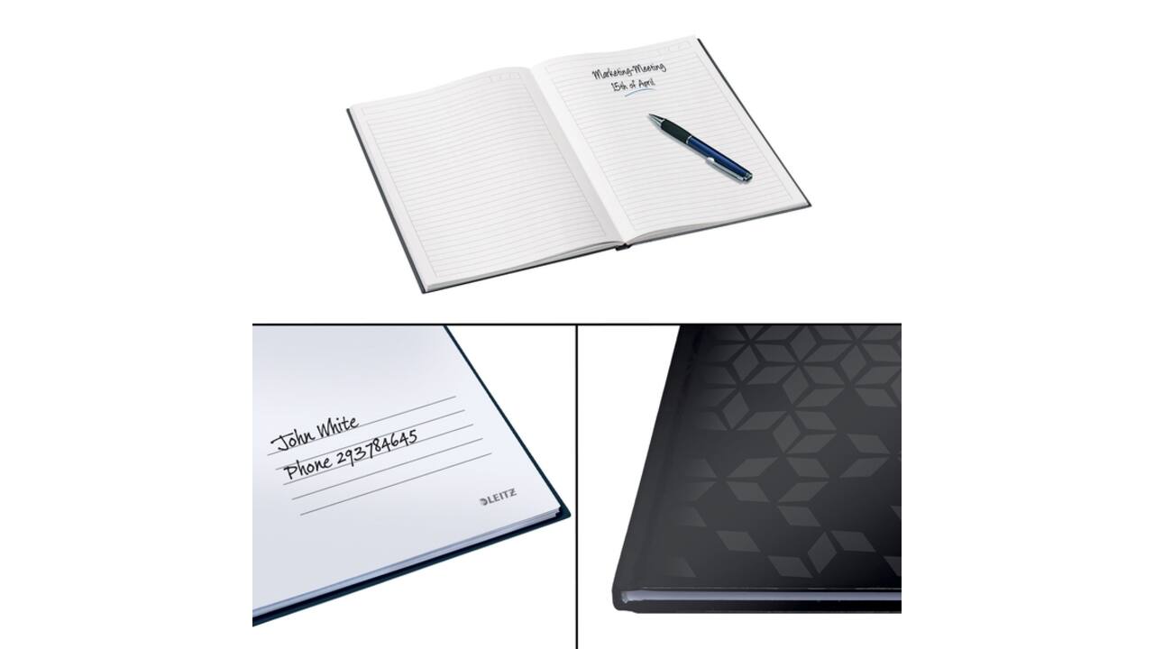 Notitieboek Leitz WOW A4 160blz 90gr lijn zwart
