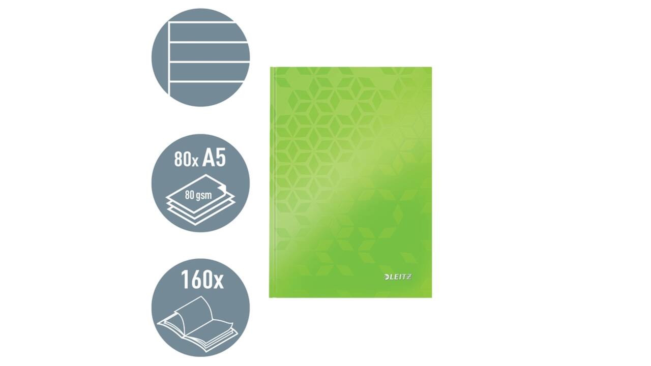 Notitieboek Leitz WOW A5 160blz 90gr lijn groen