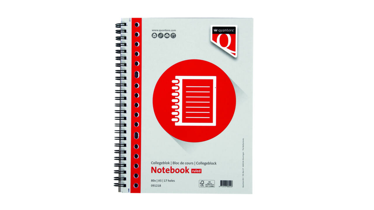 Collegeblok Quantore A5 lijn 17-gaats 160 pagina's 70gr
