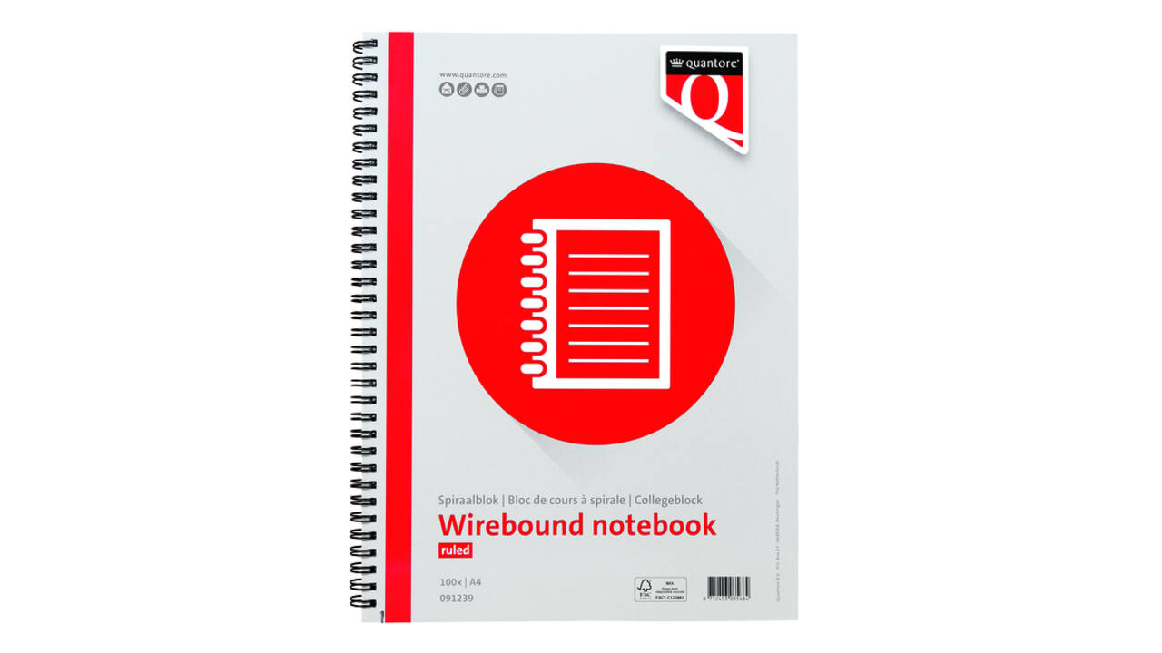 Spiraalblok Quantore A4 lijn spiraal 200 pagina's 70gr