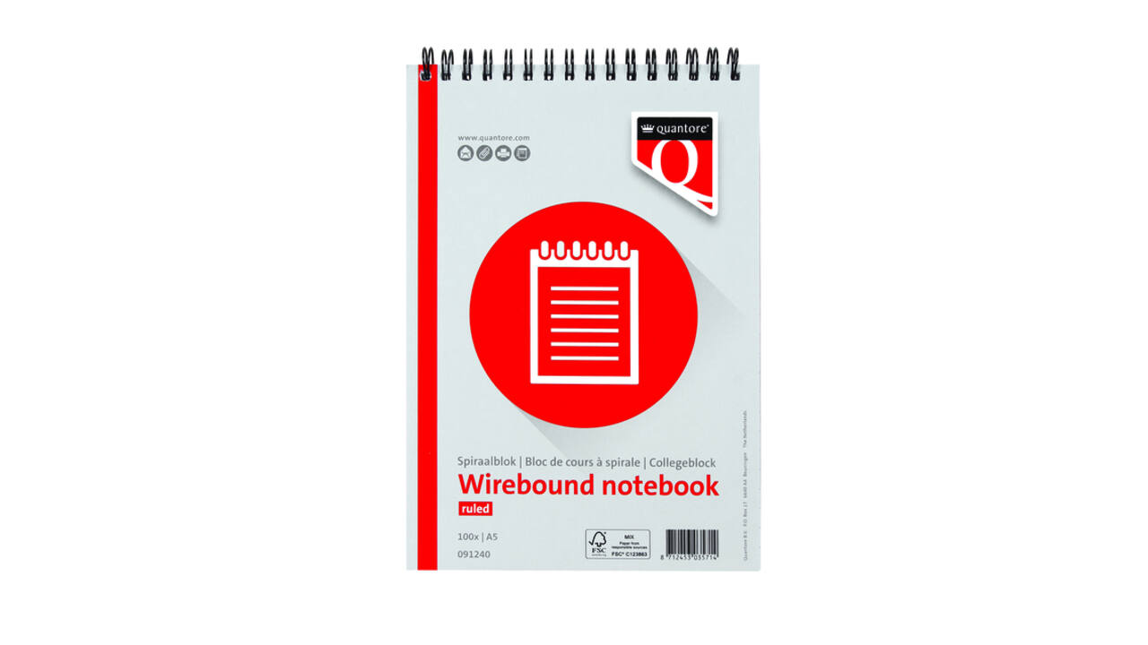 Spiraalblok Quantore A5 lijn spiraal 200 pagina's 70gr