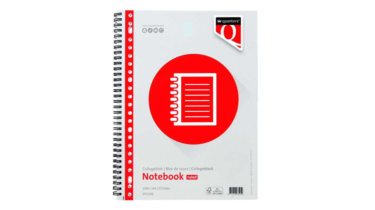 Collegeblok Quantore A4 lijn 23-gaats 200 pagina's 70gr