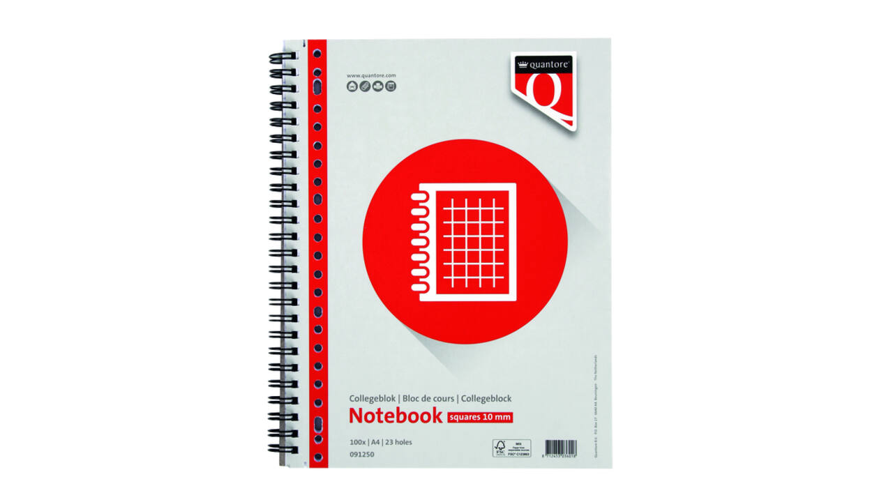 Collegeblok Quantore A4 ruit 10mm 23-gaats 200 pagina's 70gr