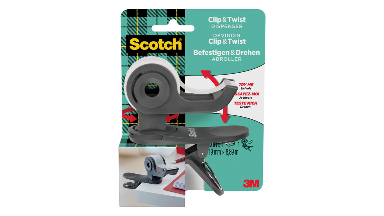 Plakbandhouder Scotch Clip C19 donkergrijs + 1 rol magic tape 19mmx8.89m