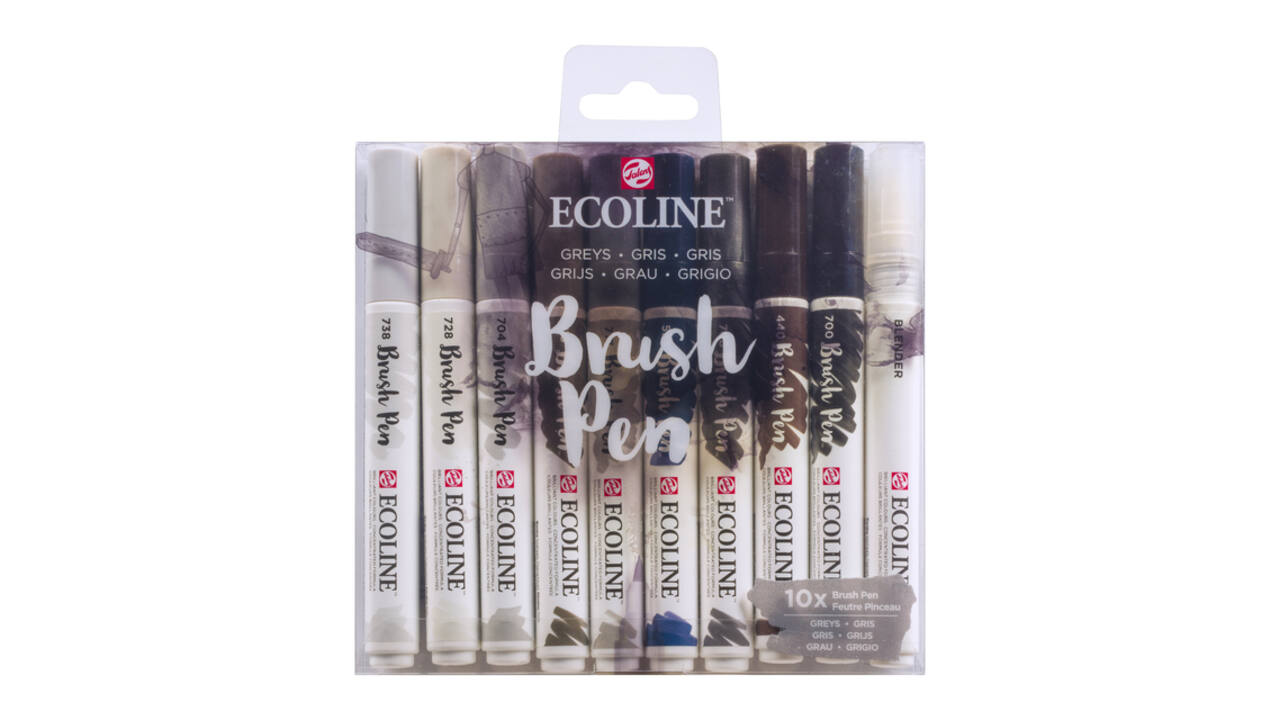 Brushpen Talens Ecoline set à 10 stuks grijs