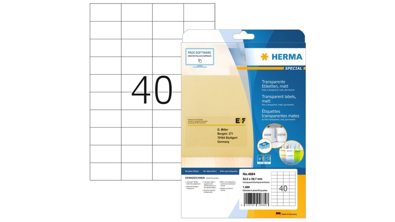 Etiket HERMA 4684 52.5x29.7mm A4 folie transparant mat
