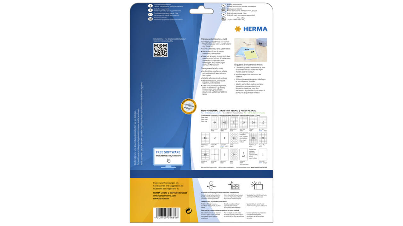 Etiket HERMA 4684 52.5x29.7mm A4 folie transparant mat
