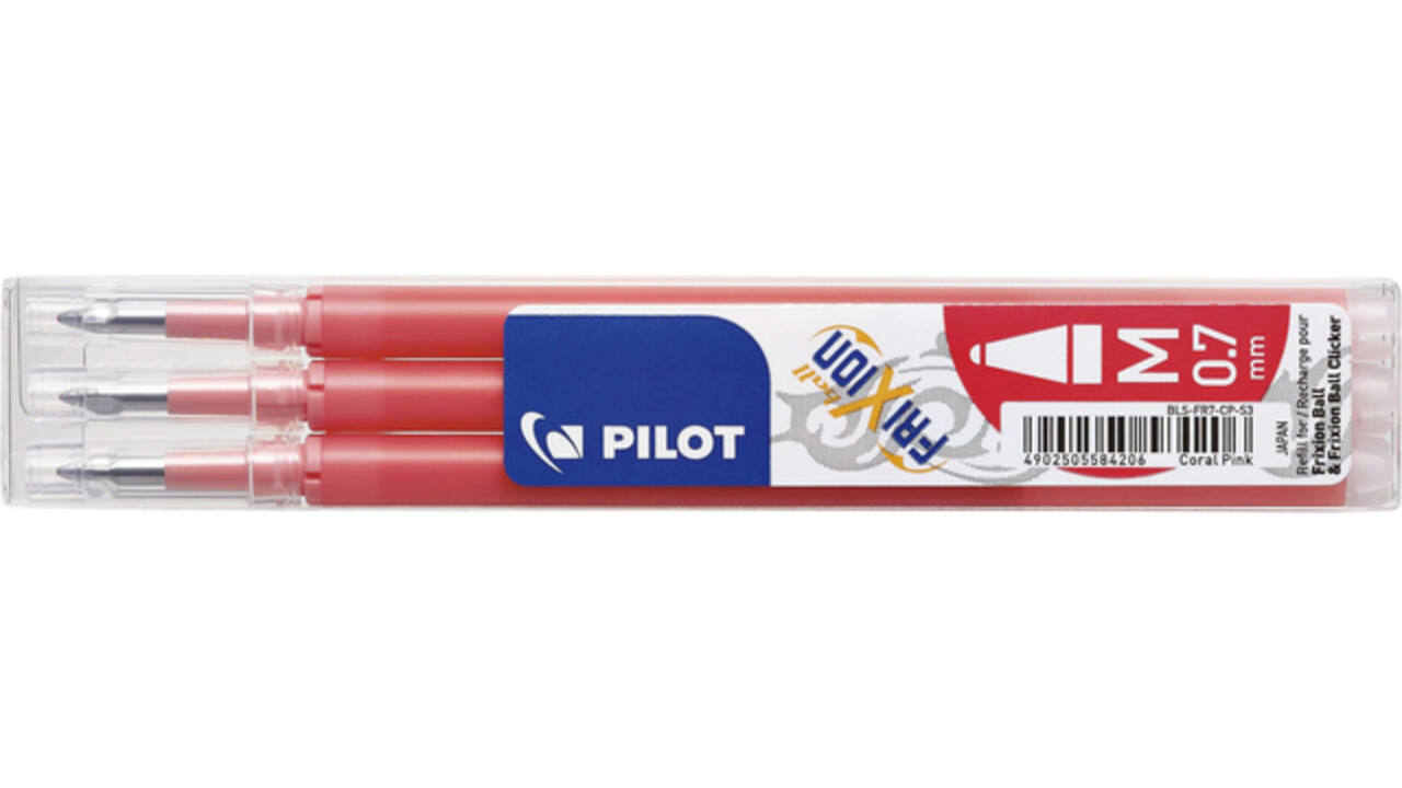 Rollerpenvulling Pilot friXion medium koraalroze set à 3 stuks