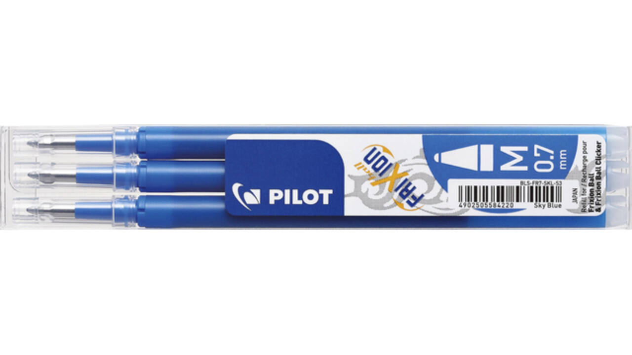 Rollerpenvulling Pilot friXion medium hemelsblauw set à 3 stuks