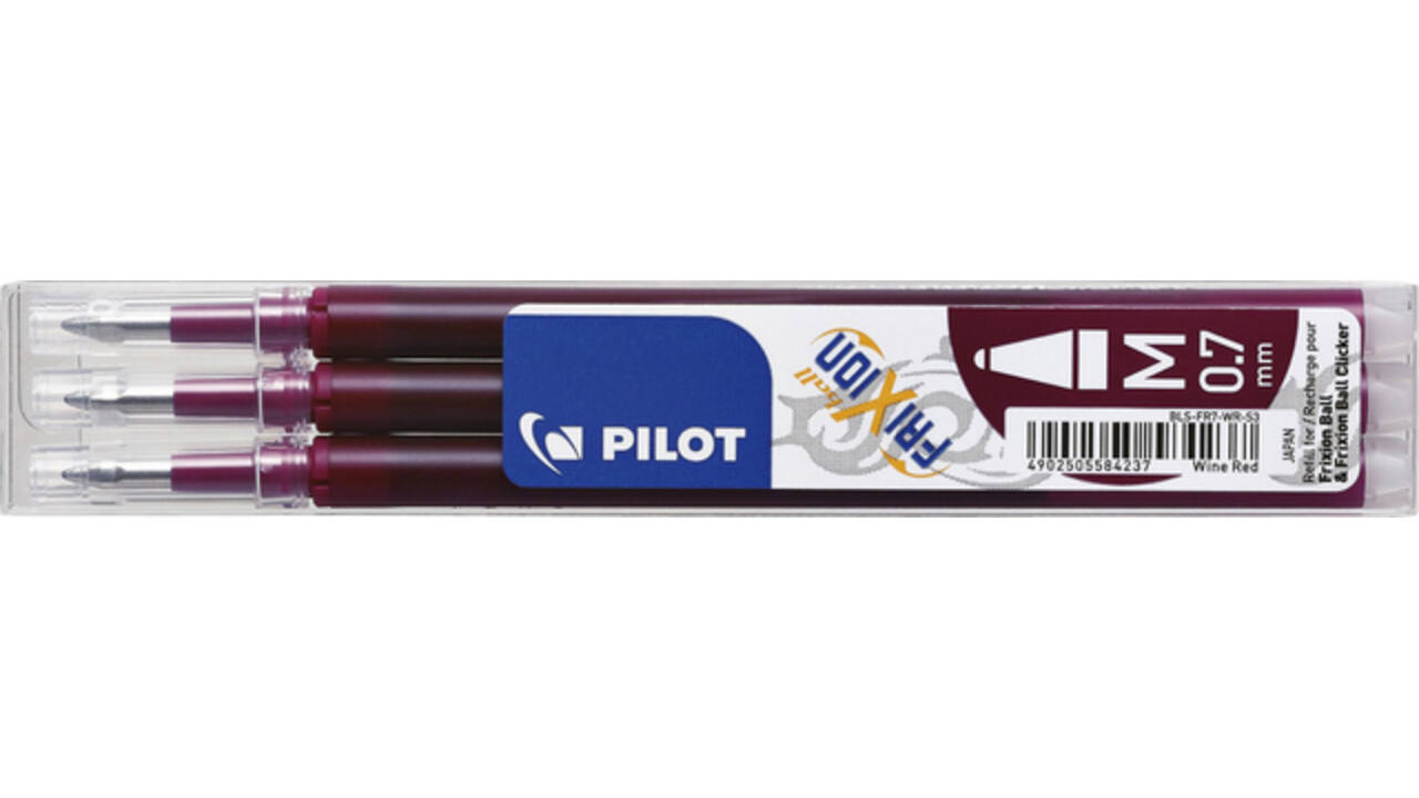Rollerpenvulling Pilot friXion medium wijnrood set à 3 stuks