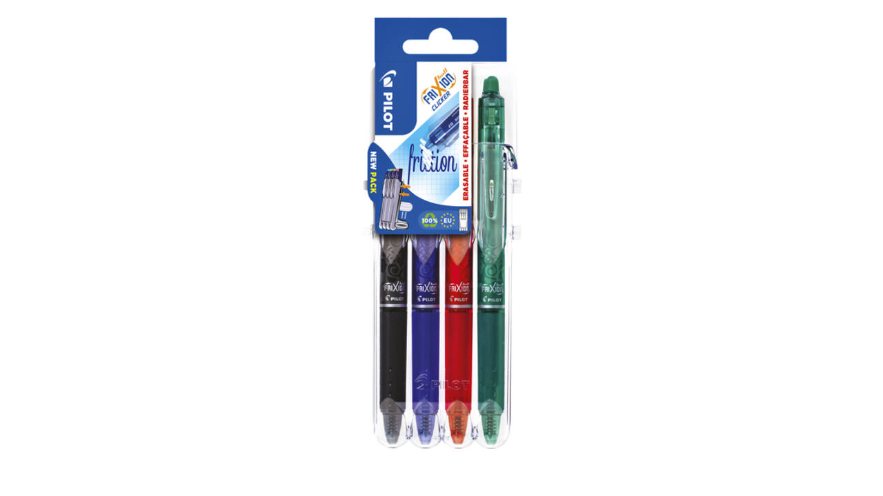 Rollerpen PILOT friXion clicker medium basis assorti Set2Go à  4 stuks