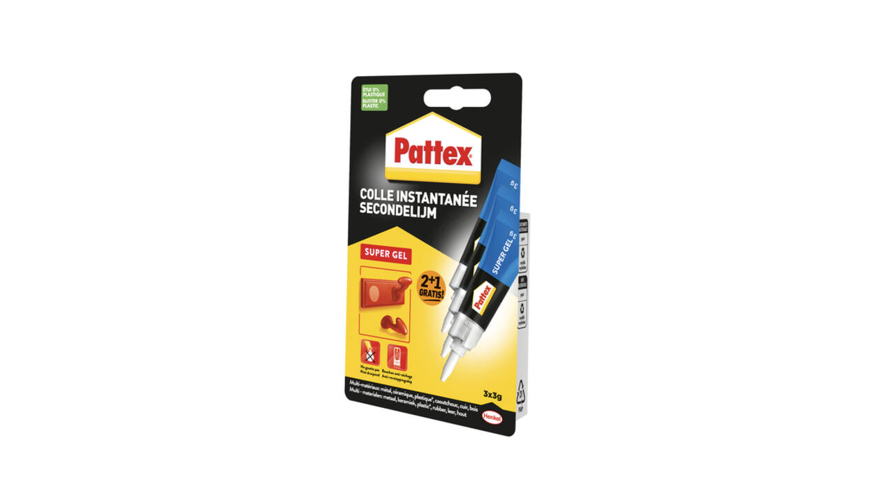Secondelijm Pattex super gel 3 gram blister 2+1 gratis