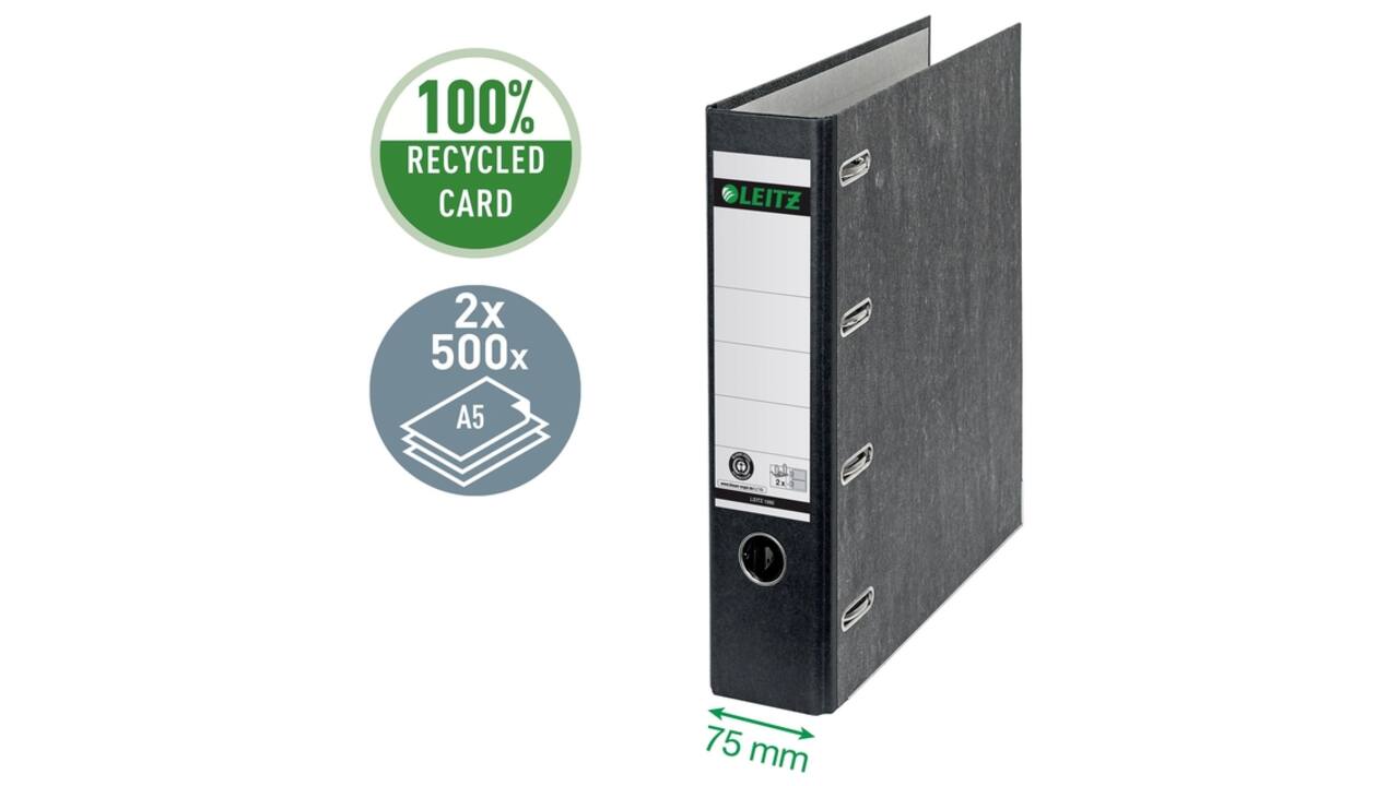 Ordner Leitz 1092 giro-bank met dubbele mechaniek 75mm karton A4 zwart