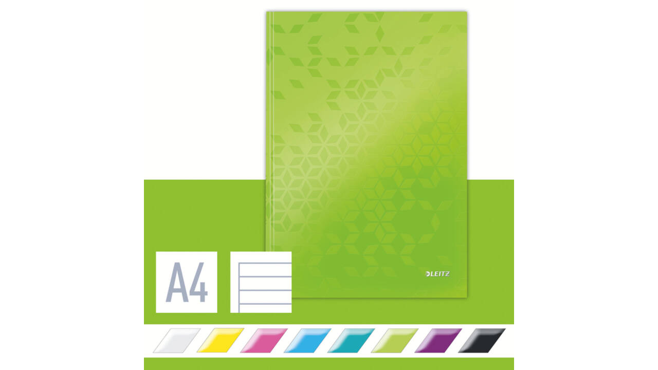Notitieboek Leitz WOW A4 160blz 90gr lijn groen