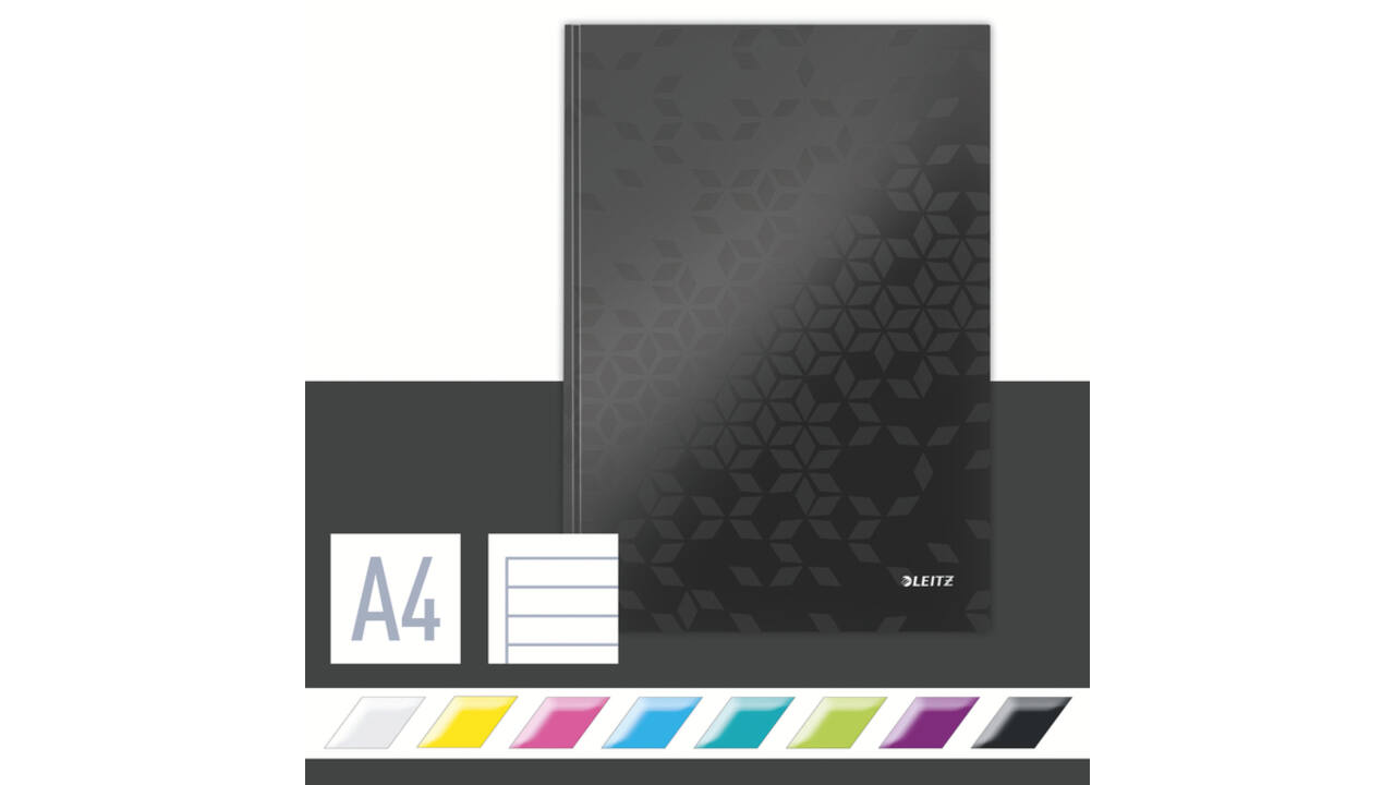 Notitieboek Leitz WOW A4 160blz 90gr lijn zwart