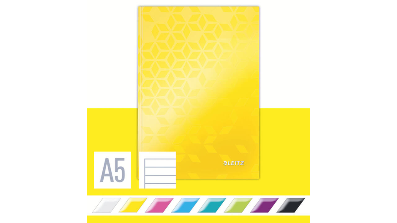 Notitieboek Leitz WOW A5 160blz 90gr lijn geel