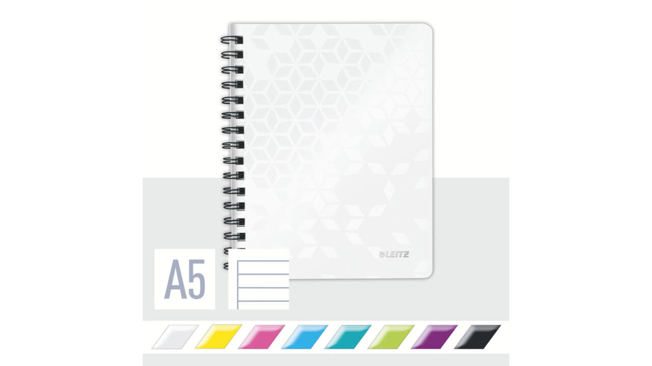 Notitieboek Leitz WOW A5 lijn spiraal PP wit