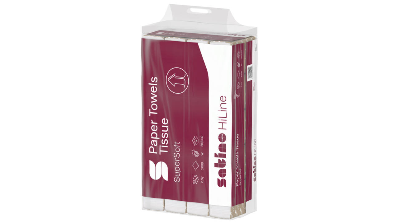 Handdoek Satino PT2 HiLine w-vouw 2-laags 206x320mm 25x120 vel wit 276600
