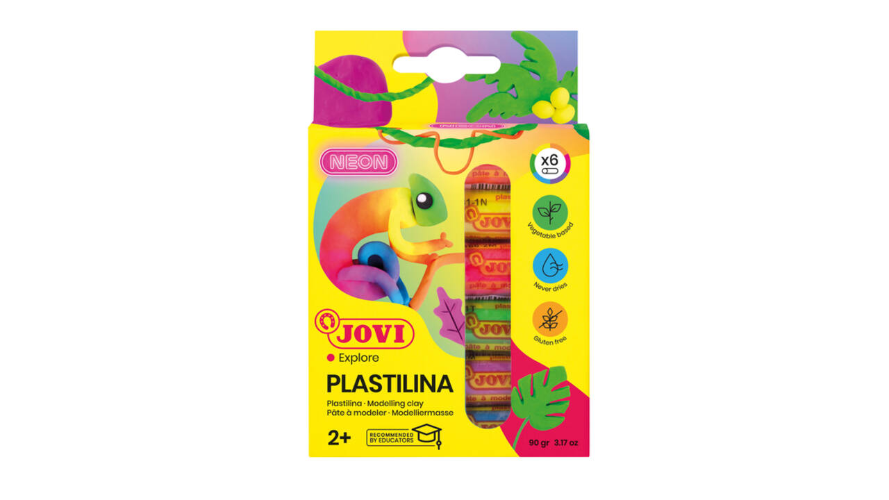 Boetseerklei Jovi plastalina 15gr neon kleuren assorti etui à 6 stuks