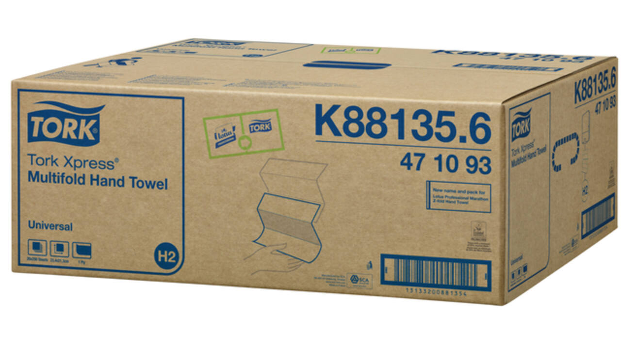 Handdoek Tork H2 Xpress Universal multifold 1-laags 213x234mm 20x250 vel wit 471093