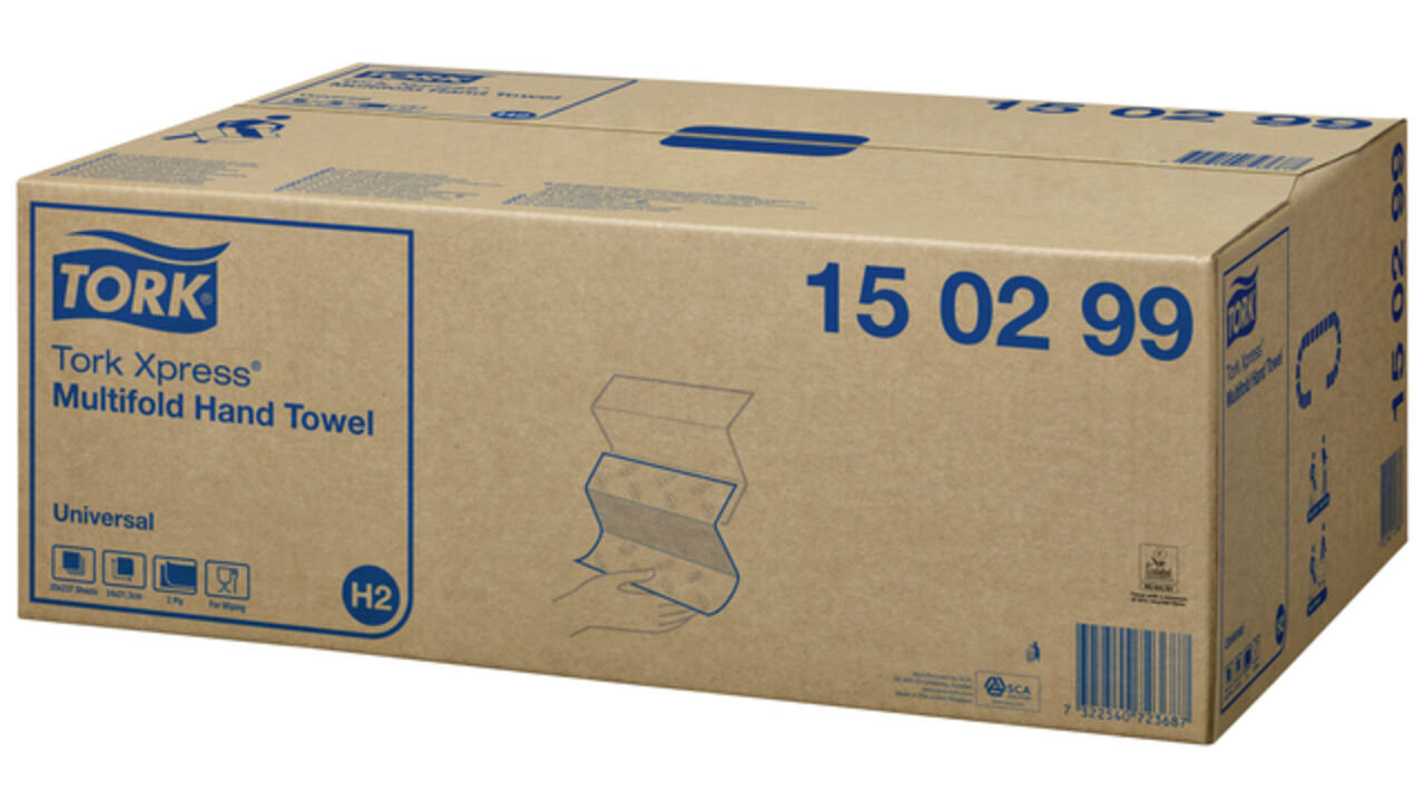 Handdoek Tork H2 Xpress Universal multifold 2-laags 213x234mm 20x237 vel wit 150299