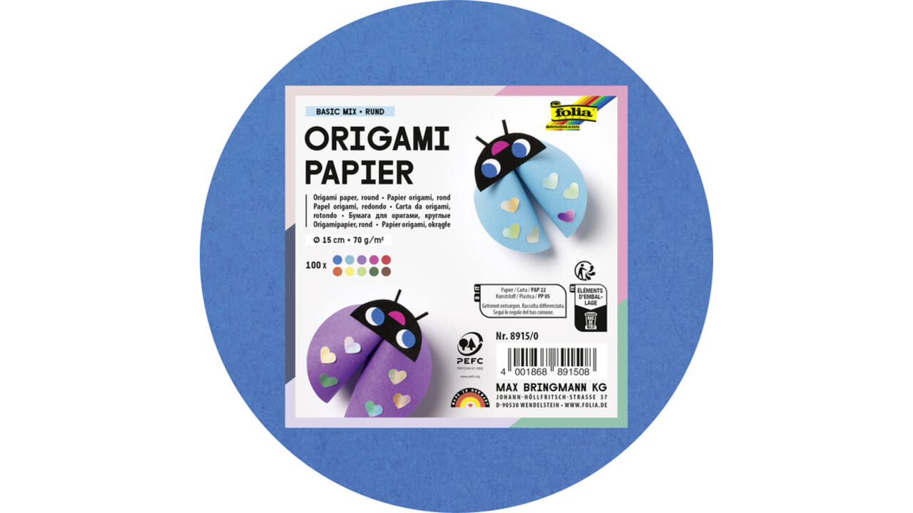 Origami papier Folia 70gr rond 15cm 100 vel assorti kleuren