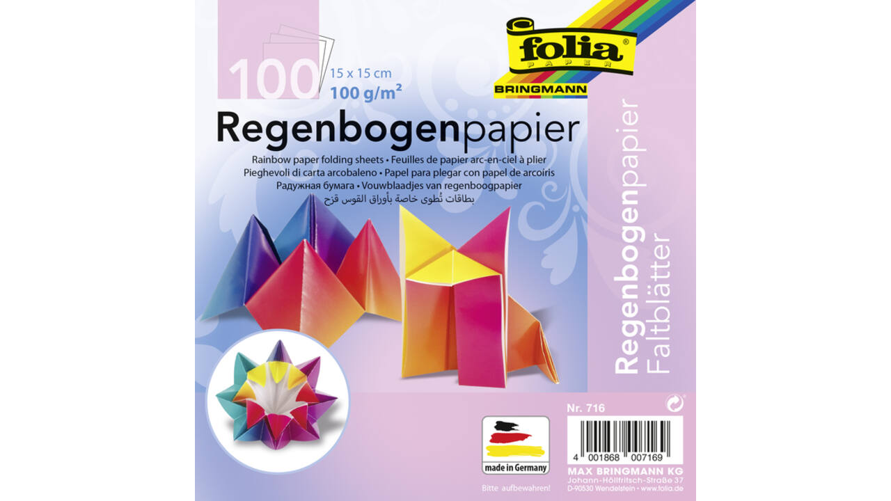 Vouwblaadjes Folia 100gr 15x15cm 100 vel regenboog