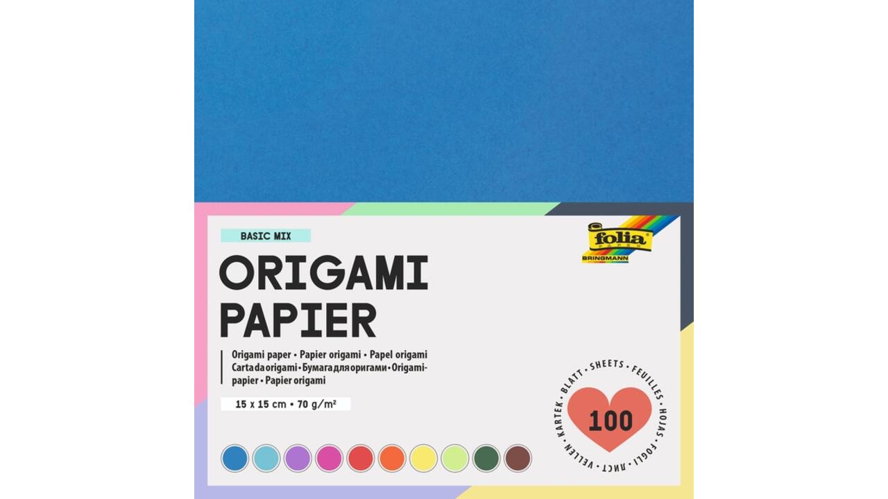 Origami papier Folia 70gr 15x15cm 100 vel assorti kleuren